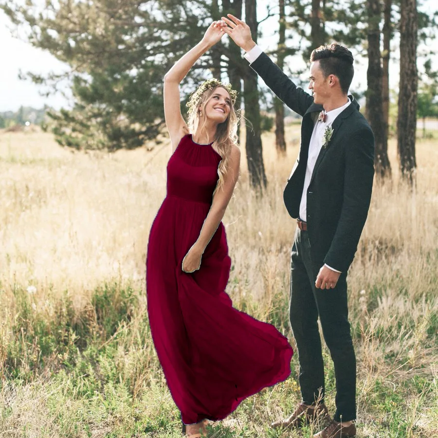 

Classic New Sleeveless Women's Lace Pregnant Halter Neckline Evening Maxi Dress Bridesmaid Prom Party Gown Robes De Soire