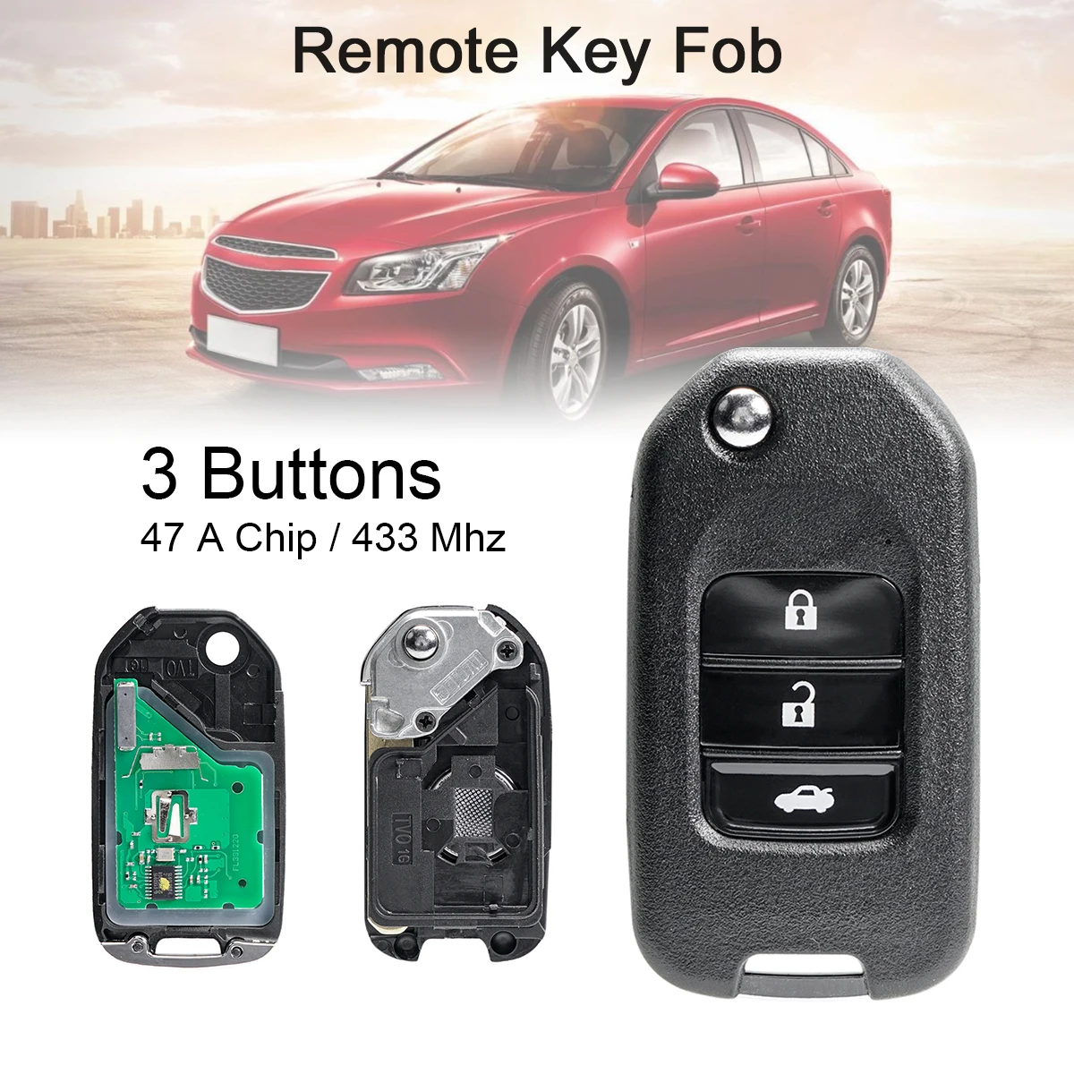

433Mhz 3Buttons Smart Auto Car Remote Key with Electronic 47 A Chip Fit for Honda
