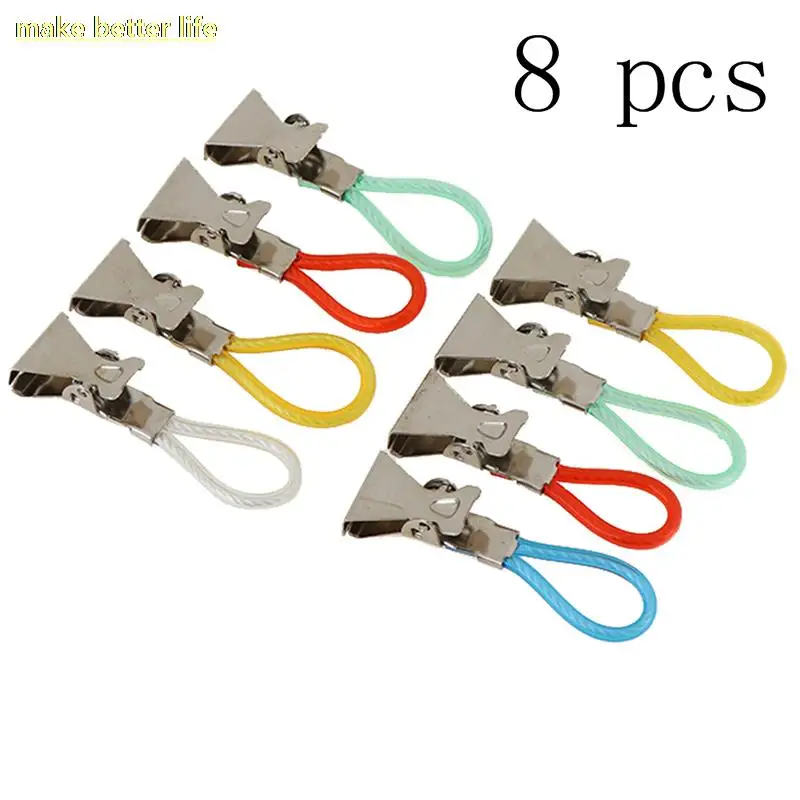 

8Pcs Clothes Pegs Stainless Steel Clothespins Colorful Laundry Tea Towel Hanging Clips Loops Towel Clips Kitchen Bathroom Clips