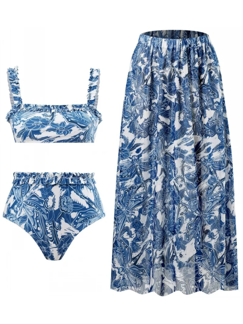 3 Piece Sets Swimsuit Cover-up Sexy Bikini Set 2023 Summer Beach Wear Triangle Bikinis Swimsuit With Beach Skirt Swimwear