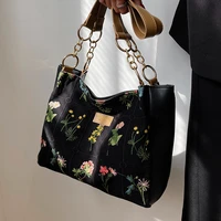 all match embroidered totes bag for women fashion pu canvas patchwork large capacity shoulder bags elegant female chain handbags