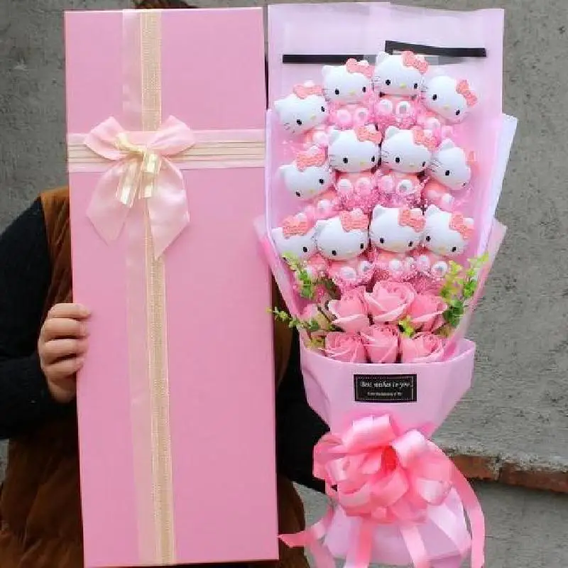 Sanrio Hello Kitty Doll Bouquet sapone fiore confezione regalo Doraemon Rose Flower Cartoon Bouquet regalo di san valentino regali di compleanno