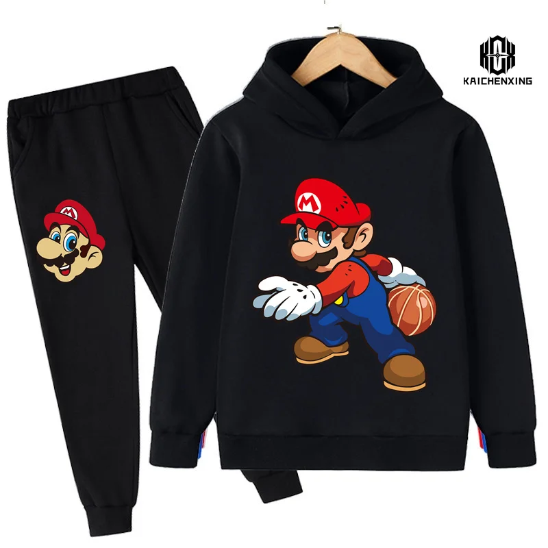 

Новинка 2023, 2-16t одежда в стиле аниме Super Mario Kids Mario Bros. Спортивный костюм для мальчиков, свитшот с принтом и штаны, спортивный костюм для маленьких девочек и подростков
