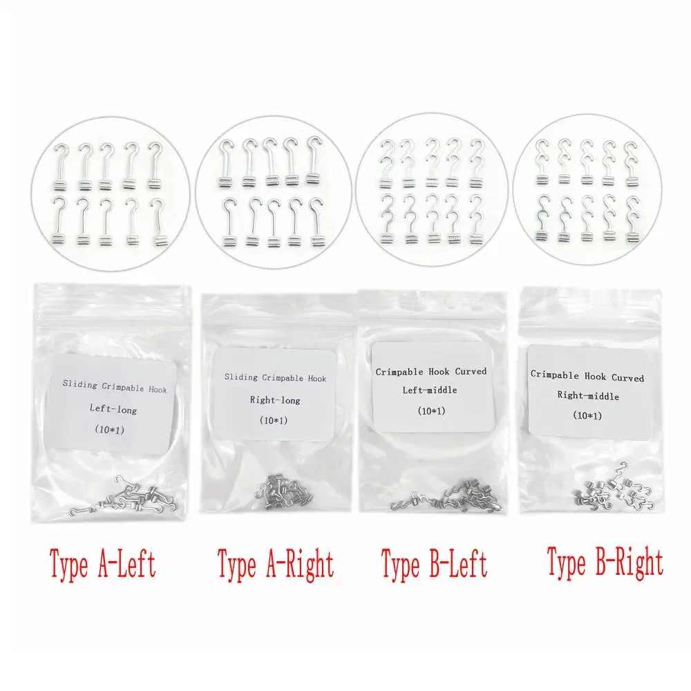 5 Bag Dental Sliding Crimpable Hooks Long Right/Left Orthodontic Hook Curved
