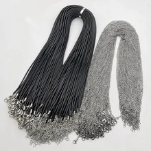 Fashion 1.5MM 2.0MM 45cm 60cm 70cm stainless steel or black Wax rope lobster clasp necklace lanyard Jewelry pendant cords 100pc 