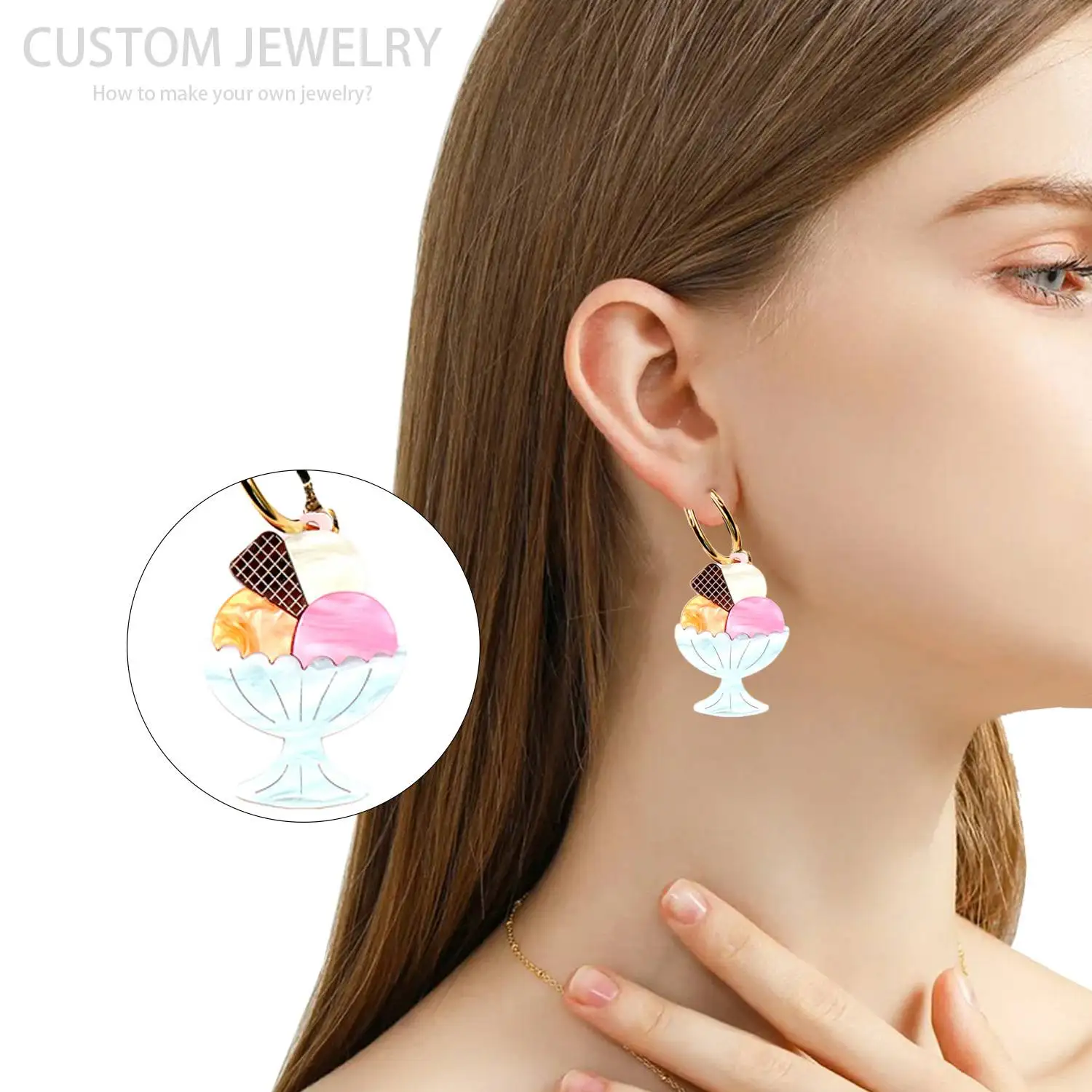 XCXER2621 Summer Unisex Vintage Earrings Colorful Ice Cream &amp Dessert Patchwork UV Laser Cut Hoop Floral Flower Shape