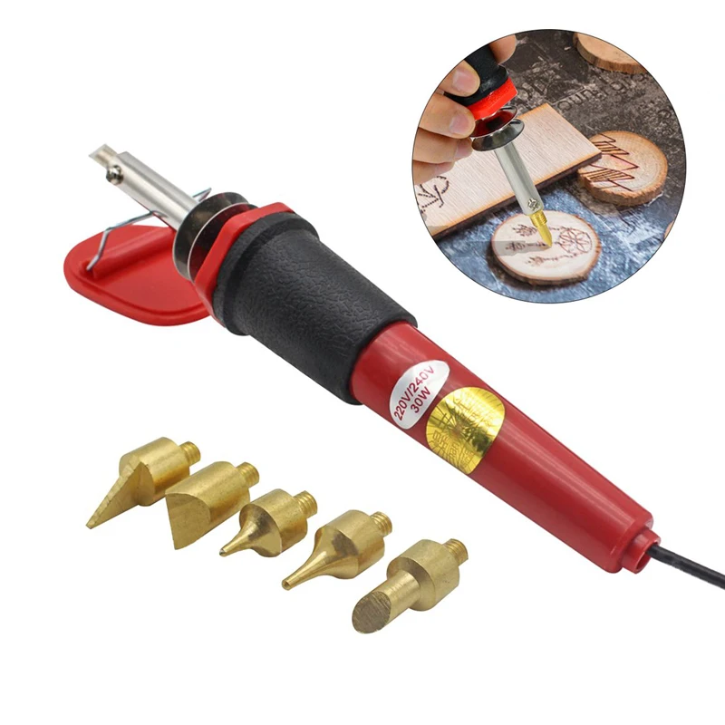 

7pcs 30W Wood Burning Pen Kit Soldering Iron Head Set Internal Heat Carving Welding Tips Embossing Pyrography Marking Stencil