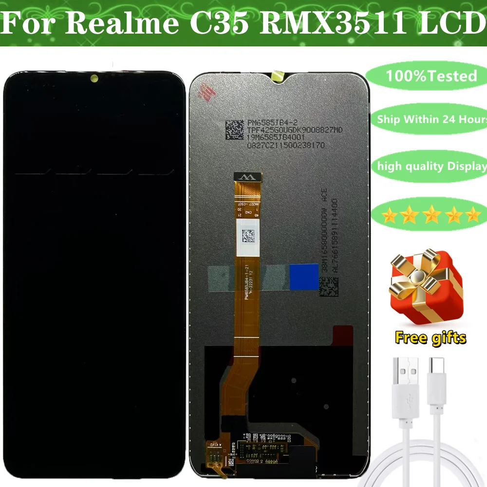 Фото 6,6-дюймовый ЖК-дисплей для OPPO Realme C35 RMX3511, ЖК-дисплей, дигитайзер сенсорного экрана в сборе, замена для Realme C35, ЖК-дисплей №1