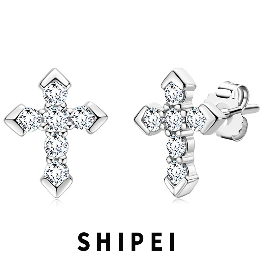 

Shipei Hip Hop 925 Sterling Silver VVS D Color Real Moissanite Diamonds Gemstone Party Cross Ear Studs Earrings Jewelry With GRA