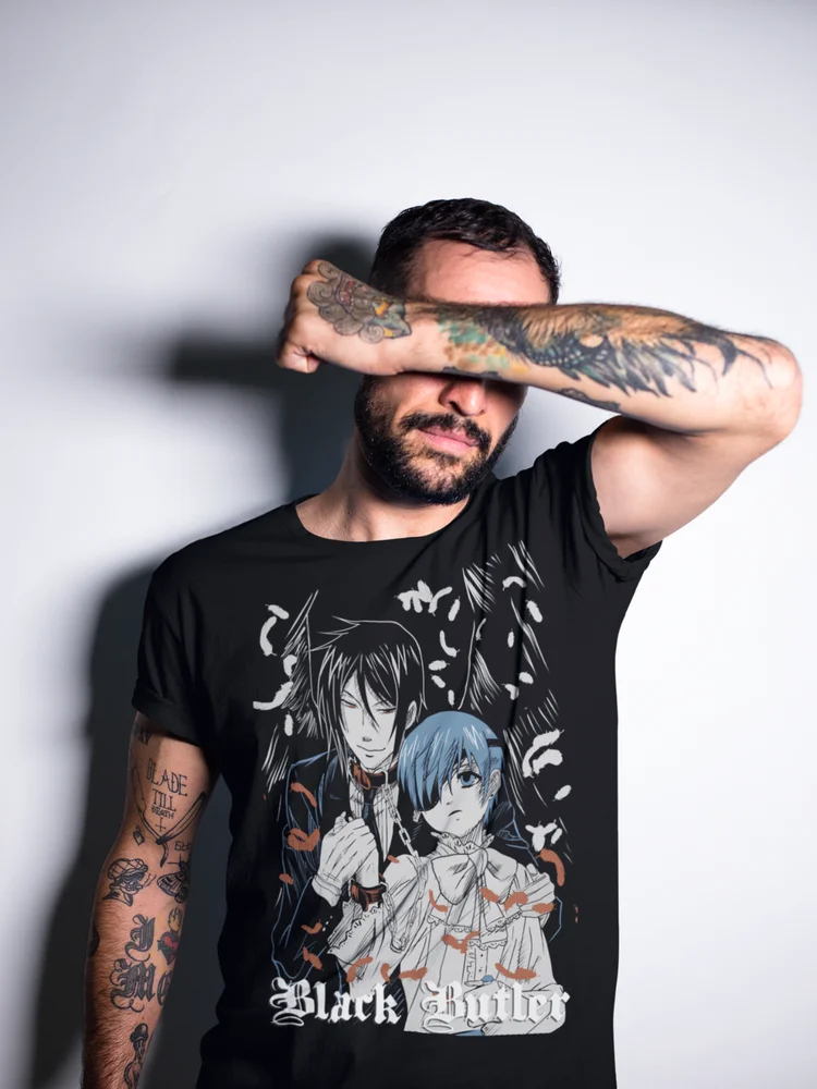 Унисекс черная рубашка дворецкого яркая Kuroshitsuji тобосо Яна