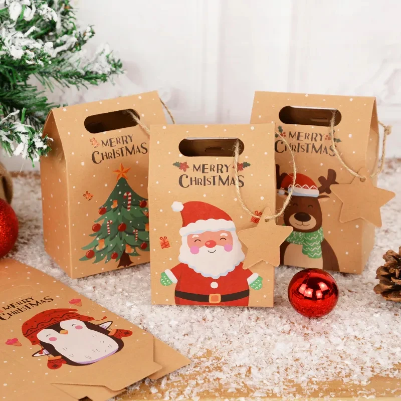 

6 PCS Christmas Candy Bag Santa Snowman Cookies Gift Paper Bag Merry Christmas Party Supplies Home Decor Navidad Noel Packaging