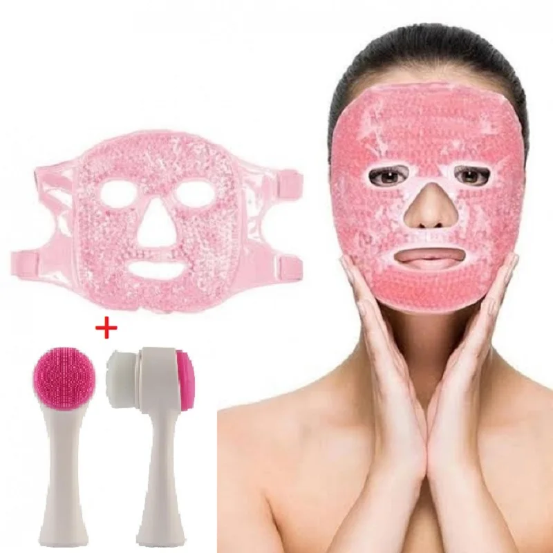 

Gel Ice Pack Cooling Face Mask Head Pain Relaxing Pillow Cosmetic Mask + Double-Sided Skin And Face Cleaning Brush erg