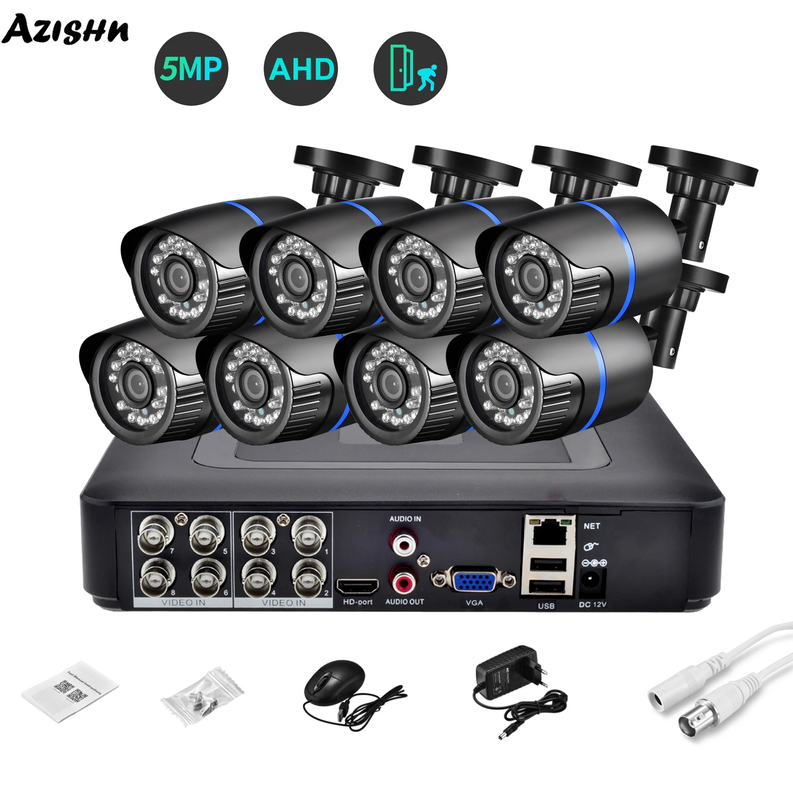 2/4/6/8 Pcs Outdoor Ai Motion Detection Hd 5.0mp Ahd Cameras Home Security Kit