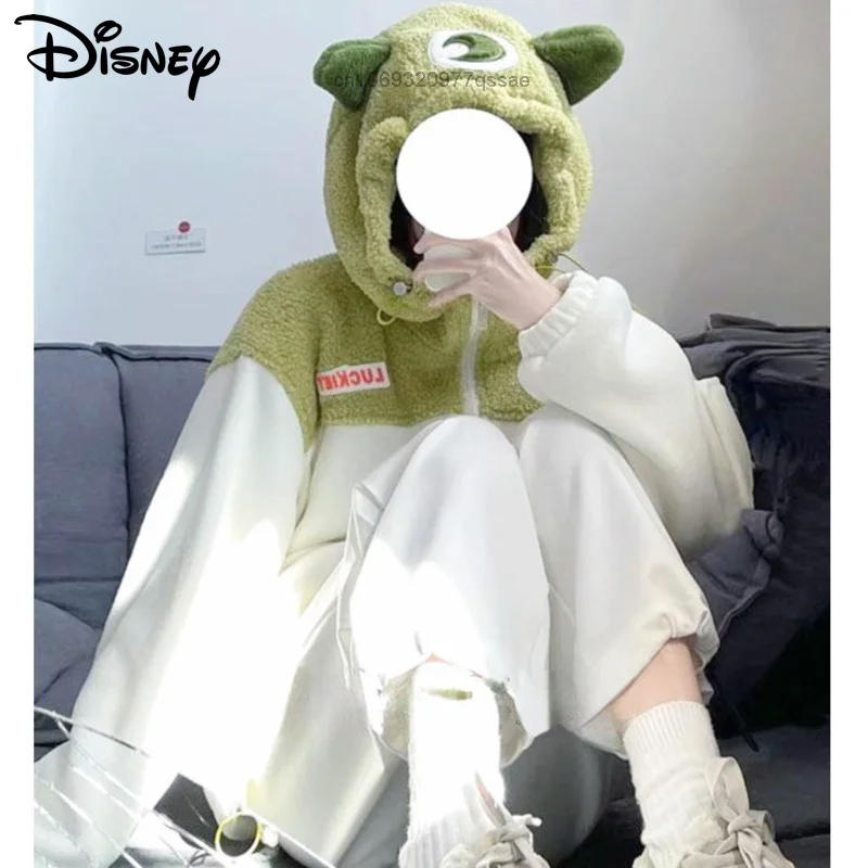 

Новое модное женское пальто с капюшоном из овечьей шерсти Disney Monsters University на осень и зиму, кашемировый комплект с регулируемыми свободными ш...