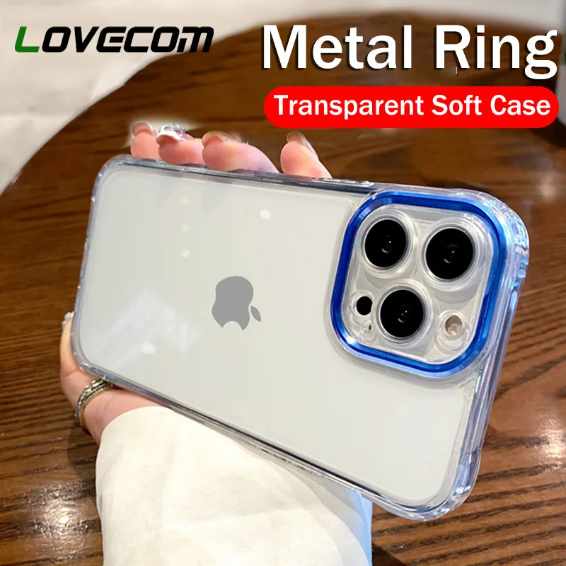 

Модный акриловый противоударный чехол с металлическими линзами для iPhone 13, 12, 11 Pro Max, 8, 7 Plus, X, XR, XS Max, Защита камеры, прозрачный мягкий чехол