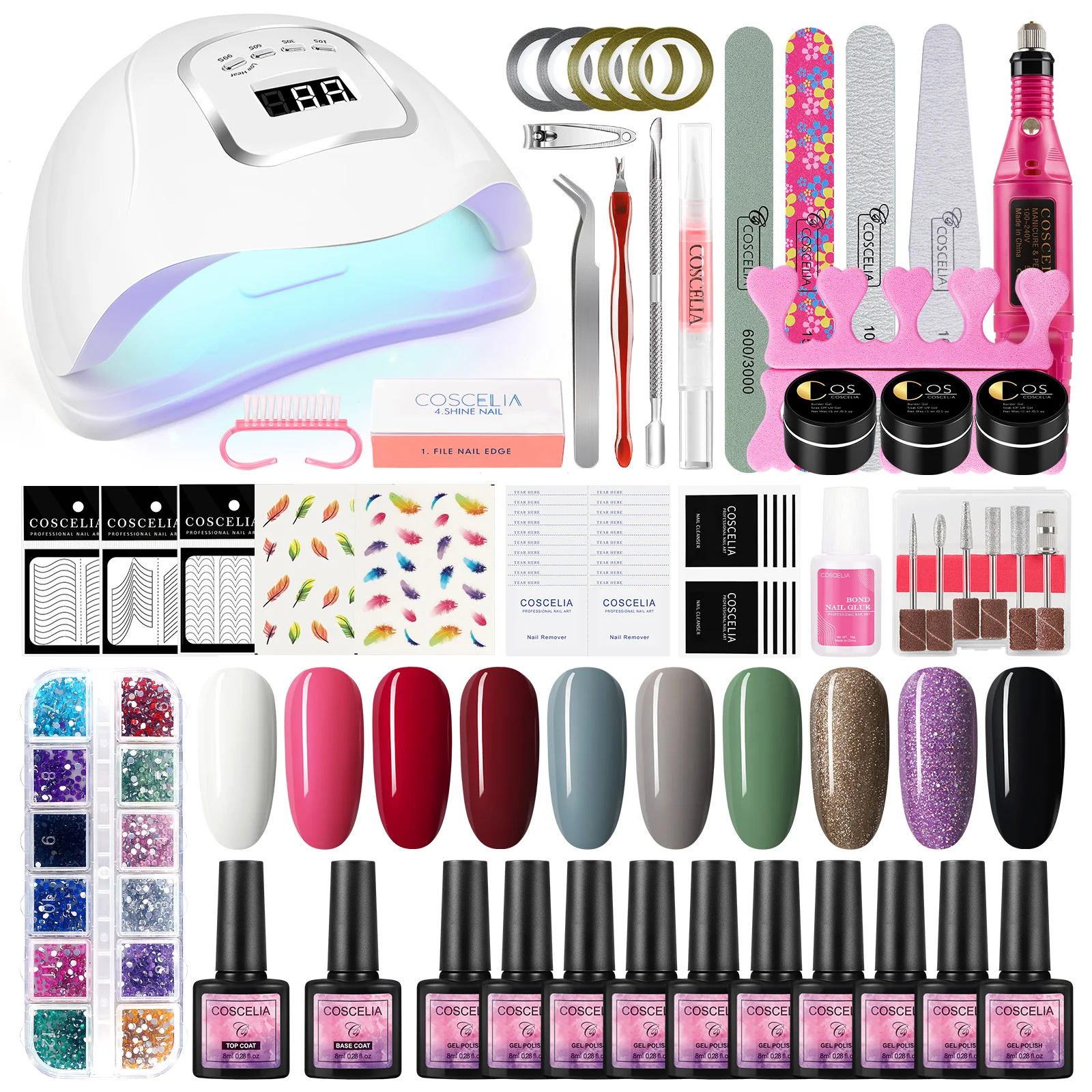 

COSCELIA Nail Gel Manicure Set For Nails Art UV LED Lamp for Manicure Gel Nail Polish Set with Base Top Coat Electric Nail Drill