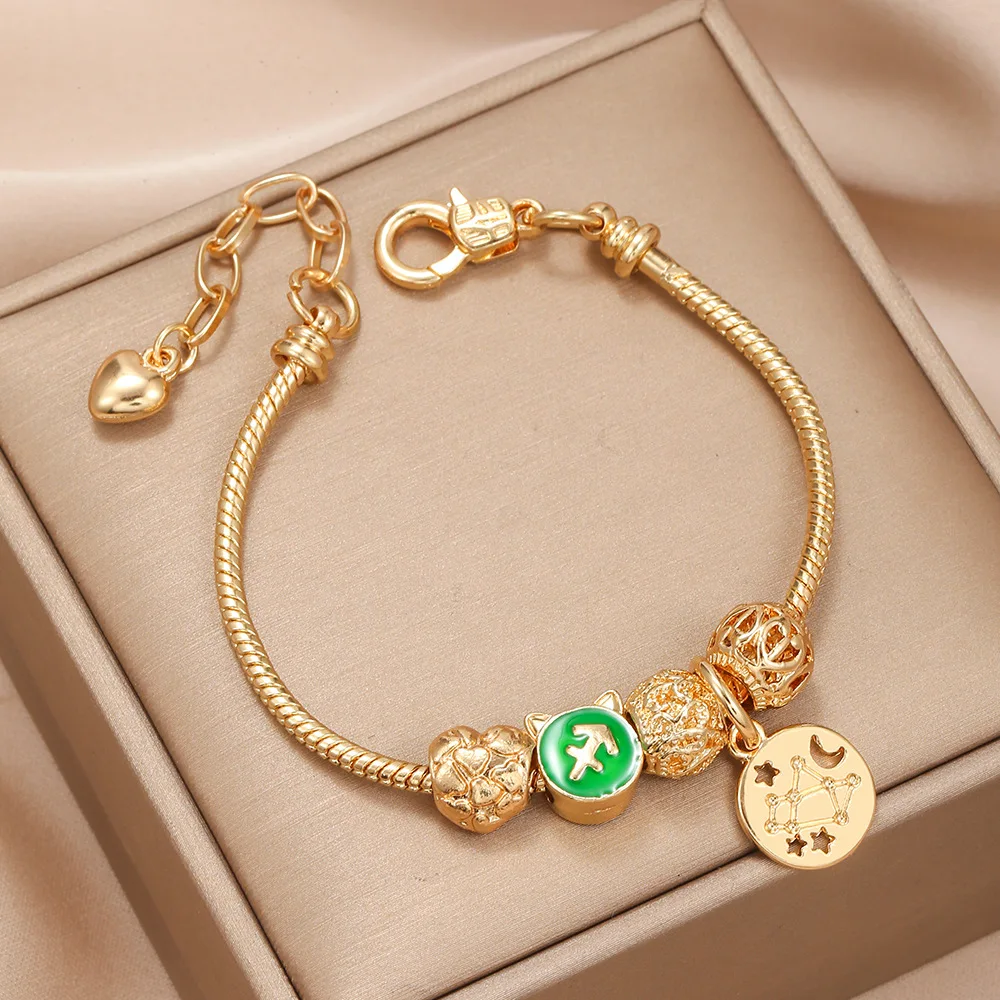 

12 Constellations Women Girls Charm Strand Beads Bracelets High Quality Gold Chain Link Bracelets Jewelry Birthday Gift