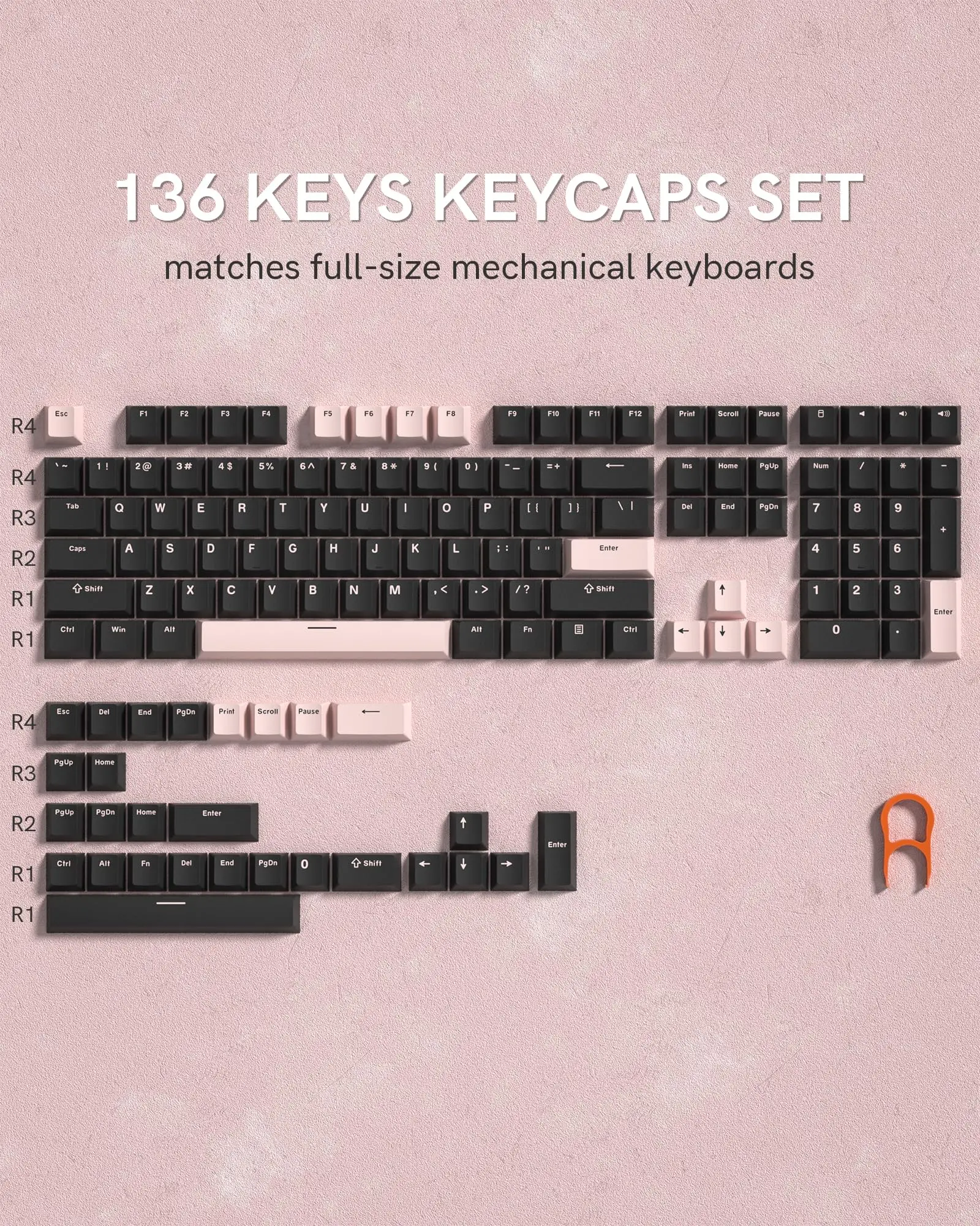 138 клавиш черный розовый двойной выстрел PBT колпачок с вишневым профилем