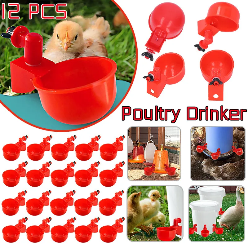 

12 PCS Plastic Poultry Chicken Automatic Drinker Farm Coop Poultry Waterer Drinking Water Feeder Bowl Toolfor Easy Installation