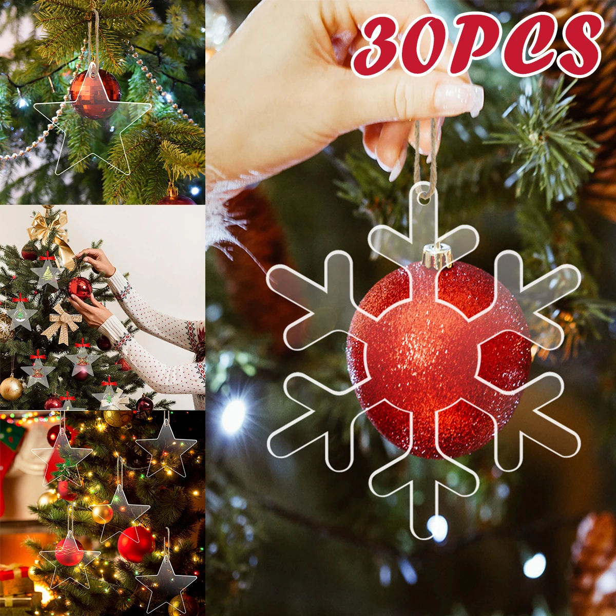 

30 шт., прозрачные акриловые панели в виде снежинок и звезд