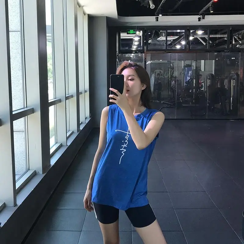 

Breathable Sports Vest Women Loose Outer Wear Yoga Top Sleeveless Quick-drying Training T-shirt Running Fitness Blouse