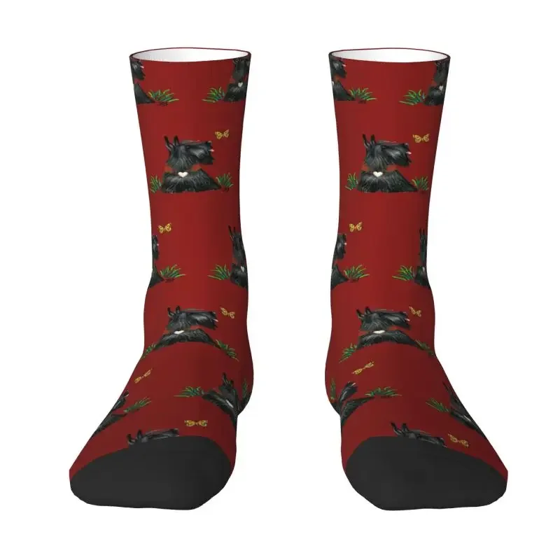 

Fun Print Scottish Terrier Watching A Butterfly Socks for Men Women Stretchy Summer Autumn Winter Scottie Dog Crew Socks