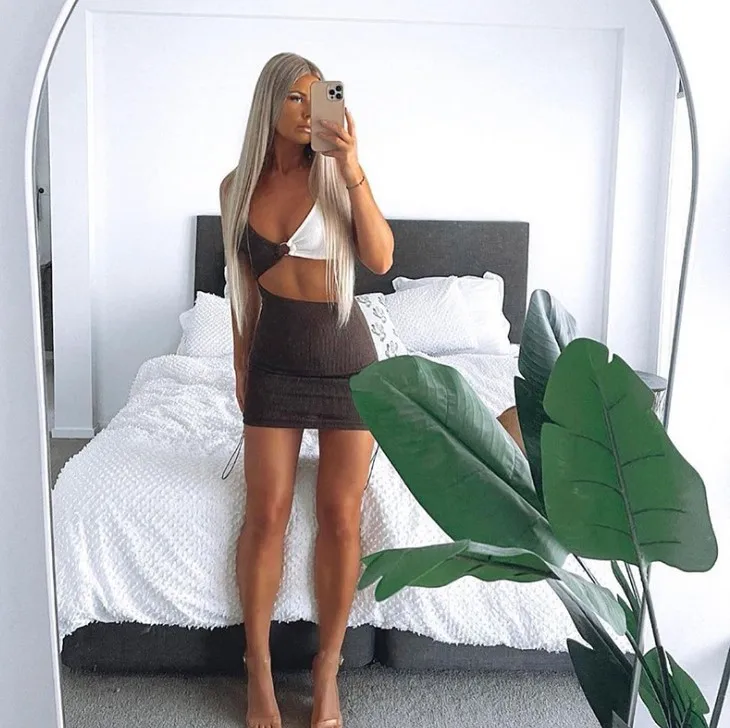 

Spring/Summer Fashion Patchwork Spaghetti Strap Hollow Dress, Hollow Mini Dress Open Back Sling Dress Spring/Summer New Style