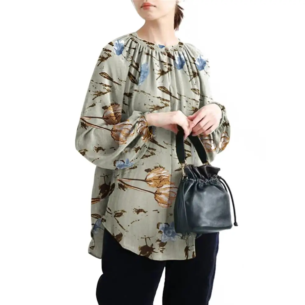 

Женская футболка с длинным рукавом и цветочным принтом больших размеров, Повседневная мешковатая модная блузка большого размера d, топы с к...