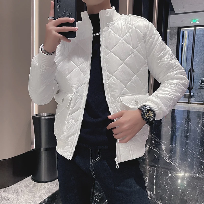 Autumn Winter Argyle Parka Coat Men Fashion Casual Jacket Stand Collar Thick Warm Windbreaker Outwear Parkas Casual Streetwear