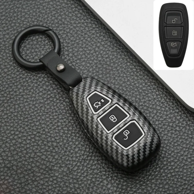 Carbon Fiber Smart Car Key Cover Case For Ford Focus MK3 MK4 Kuga escape ecosport New Fiesta With Keyring