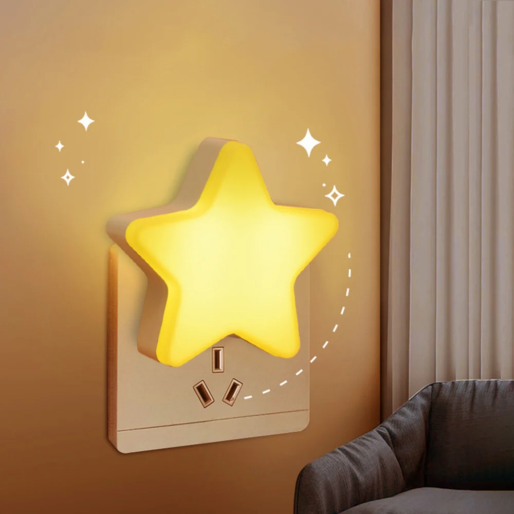 Cute Star LED Night Light Plug-in Intelligent Light Control Energy Saving Bedside Lamp For Children Bedroom Hallway Stairs Decor