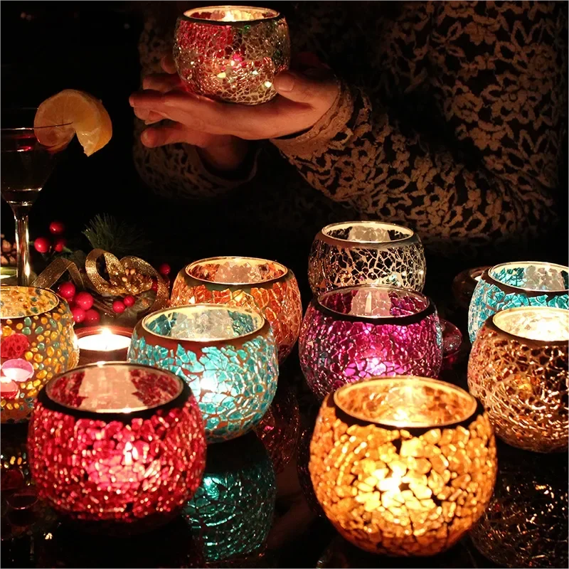 

Mosaic Glass Handmade Candle Holder Candlelight Dinner Party Table Bar Restaurant Wedding Christmas Decor Home Decoration Gift