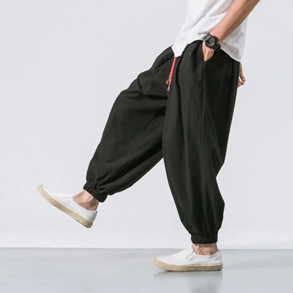 

Thin Stylish Pockets Lace-up Harem Pants Bottoms Baggy Pants Loose for Jogging Running Fitness