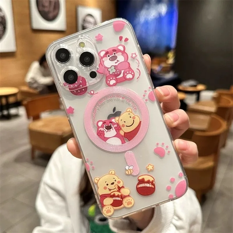 Новый магнитный чехол для телефона Disneies Cute Lotso Winnie Magsafe Samsung Galaxy S24 S23 S22 S21 S20 FE Plus Ultra