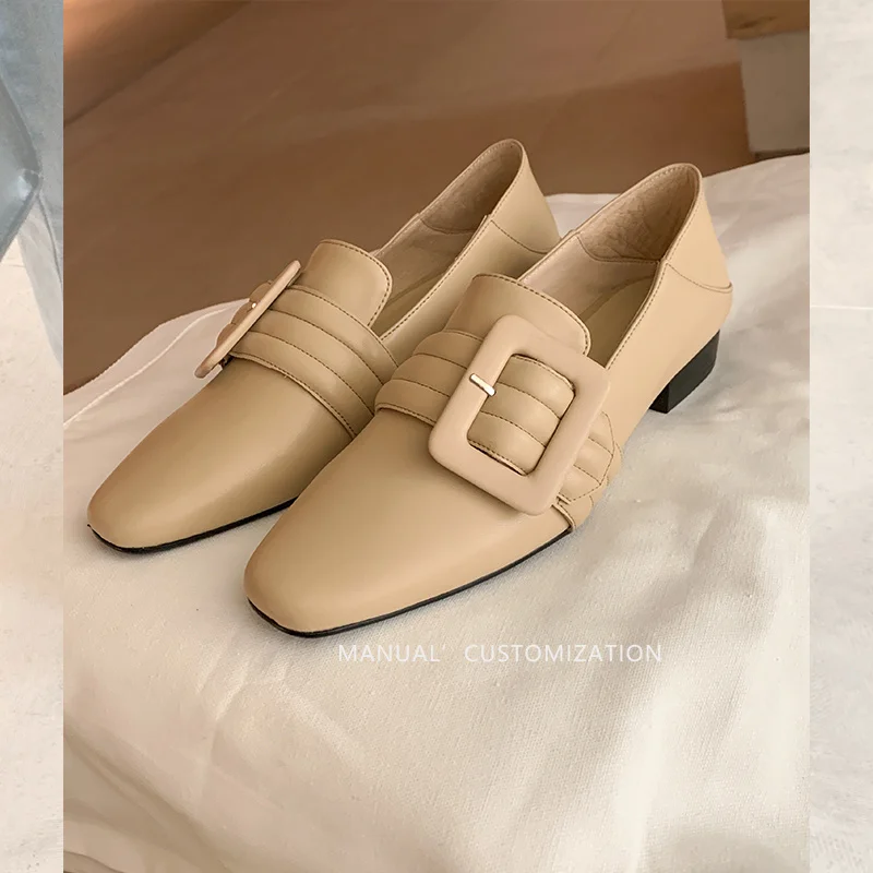 

for Women Flats Slip On Round Toe Ladies Buckle Footwear Cow Leather Loafer Shoes Spring Autumn Loafers Korea Style Moccasin