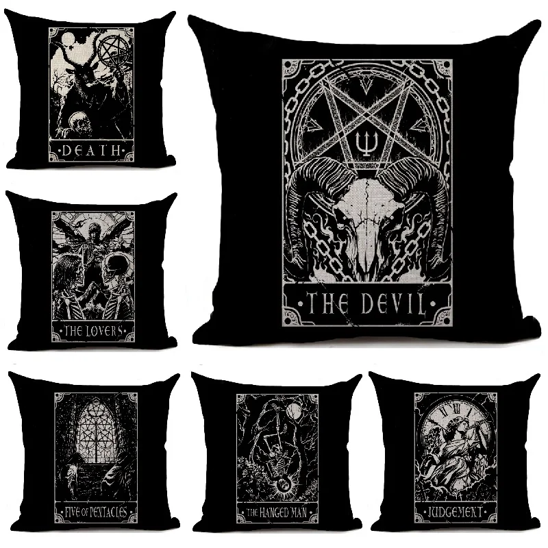 

Witchcraft Divination Tarot Cushion Cover Astrology Darkness Style Pattern Sofa Throw Pillows Living Room Decorative Pillowcase