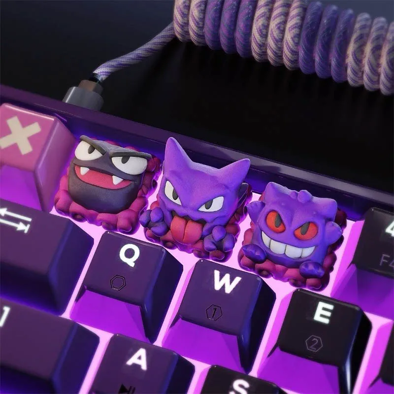 

Kawaii Pokemon Gastly Haunter Gengar Anime New 3D Stereoscopic Mechanical Keyboard Keycap Exquisite Animation Peripherals Gift