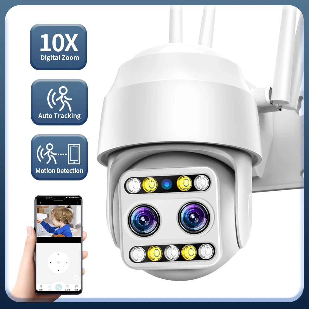 5MP IP Camera Dual Lens Binocular Wireless WiFi Camera 10X Zoom 1080P 3MP CCTV Surveillance Security AI Human Detect tracking