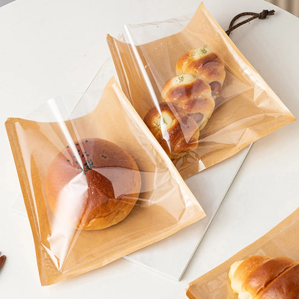 

100pcs Single Use Bakery Bags with Window Toast Paper Bags Cookies Pastries Bags
