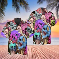 3d printed summer melting ice cream skull hawaiian shirt summer short sleeved shirts men shirts oversize camisa social 5xl