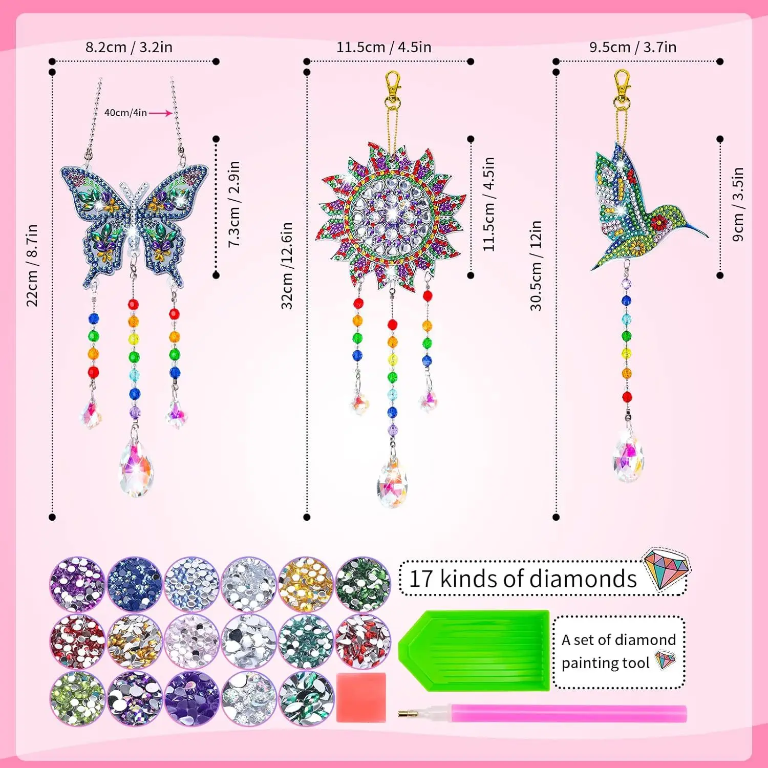5D дрель Shek Draw Crystal Подвеска из бисера Ветряные колокольчики Двустороннее