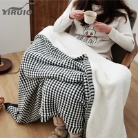 YIRUIO Winter Warm Fluffy Sherpa Blanket Orange Gray Green Red Breathable Decorative Plaid Blanket Thick Sofa Bed TV Car Blanket