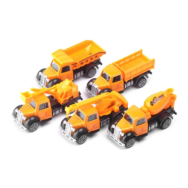 

5Pcs/Set 4D Finished Alloy Engineering Car 5 Models 1/82 Mining Transport Crane Model Metal Pull Back Toy Car