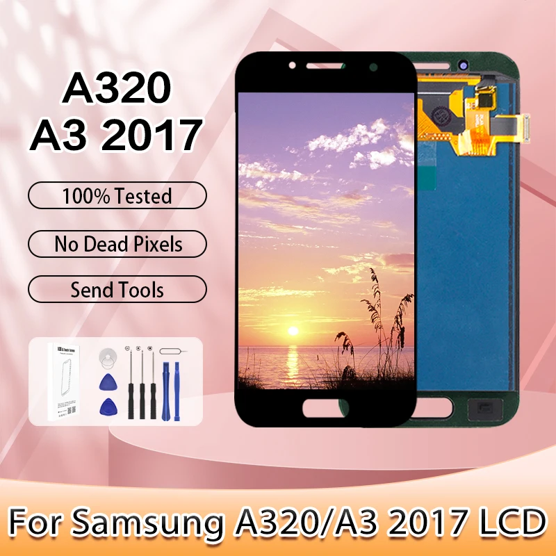 ЖК-дисплей 4,7 дюйма для Samsung Galaxy A320 A3 2017, сенсорная панель, дигитайзер в сборе, экран A320F, бесплатная доставка с инструментами, 1 шт.