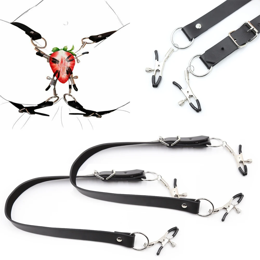 

Chastity Labia Clip Clitoris Clamp Wrap Around Thigh Cuffs Spreader Strap