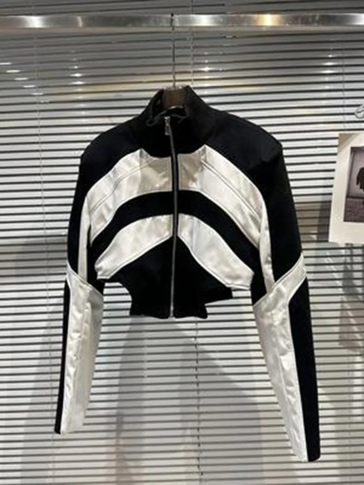 Женская свободная куртка-водолазка DEAT тонкая куртка контрастных цветов с