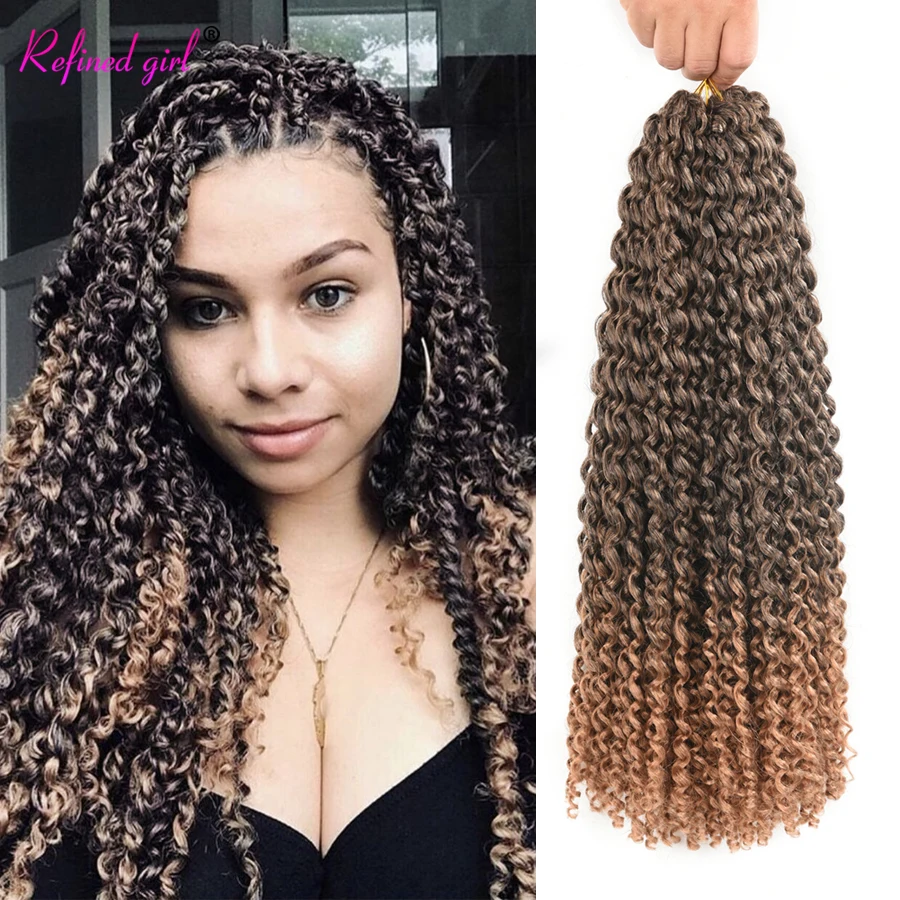

Water Wave Crochet Hair For Passion Twist Braids Black Brown Synthetic Free Tress Curly Braiding Hair Extensions 22 strands/pack