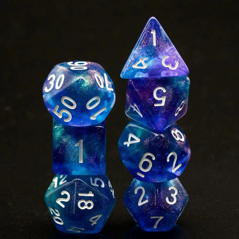 Poludie 7 шт./компл. Фиолетовый Синий блестящий игральные кости DND набор D4 D6 D8 D10 D % D12 D20