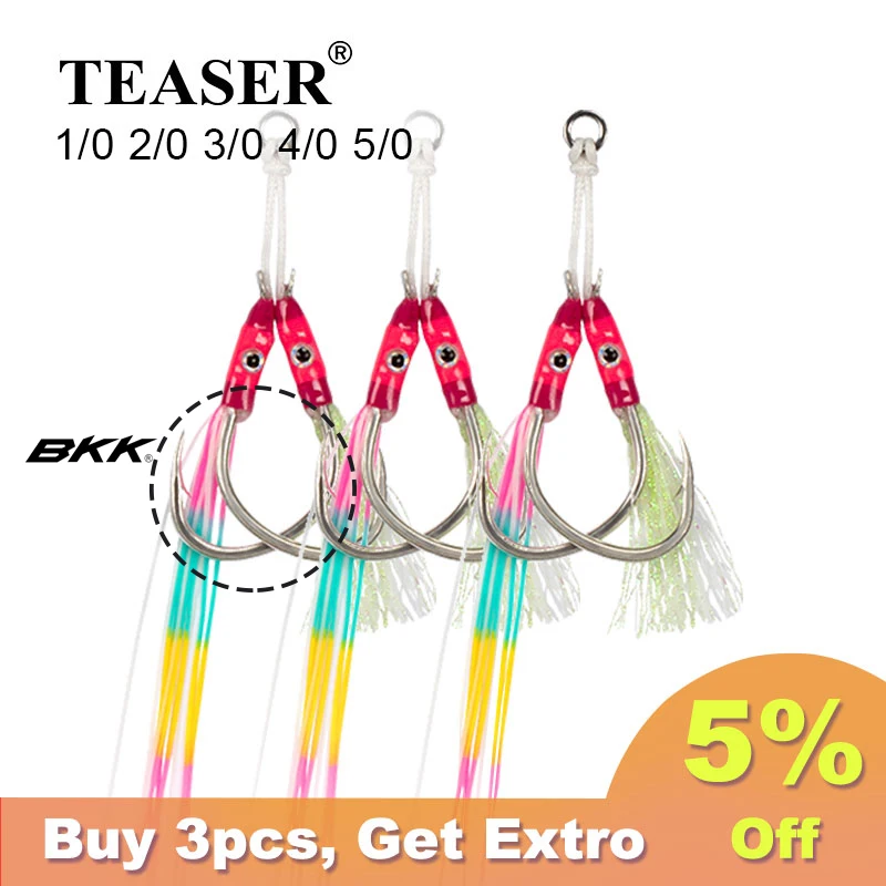 

TEASER 1/0-5/0 Snapper Rubber Skirts Slider Jigs Tails Twin Assist Sea Jigging Sink Fishing Lure Baits Hook Jig Head Assist Hook