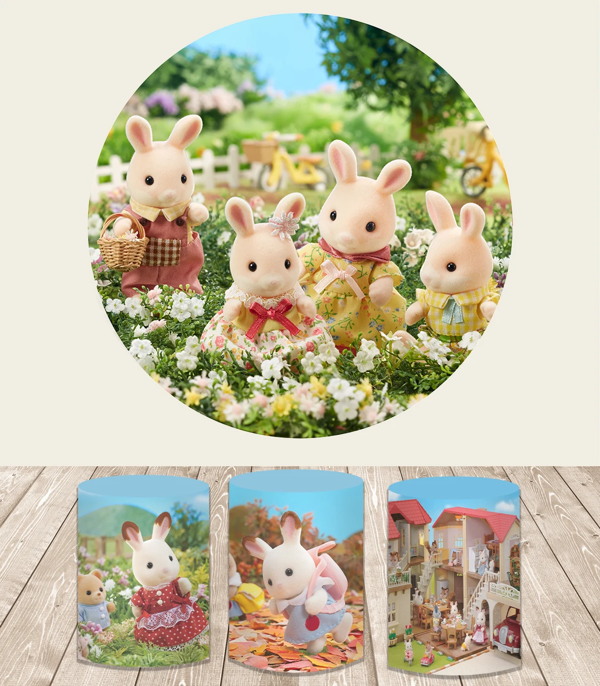 

Счастливая Пасха круглая задняя крышка Весенний сад кролик цветок кролик ребенок портрет фотография Фон эластичный на заказ